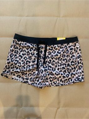 Leopard-Print Athletic/ swim Shorts with Black Waist Trim